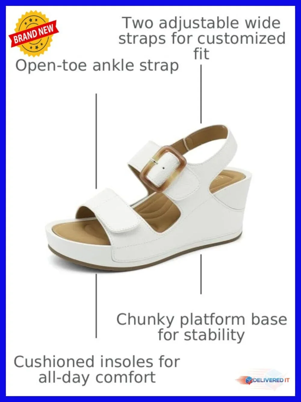 Womens High Platform Wedge Sandals Dressy Open Toe 2.76 Inch Heel Adjustable